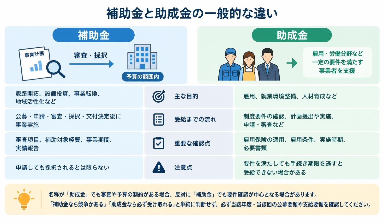 補助金と助成金の一般的な違い