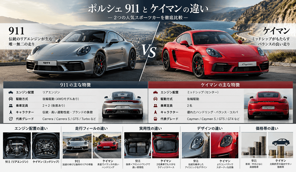 ポルシェ911とケイマンの違いとは?