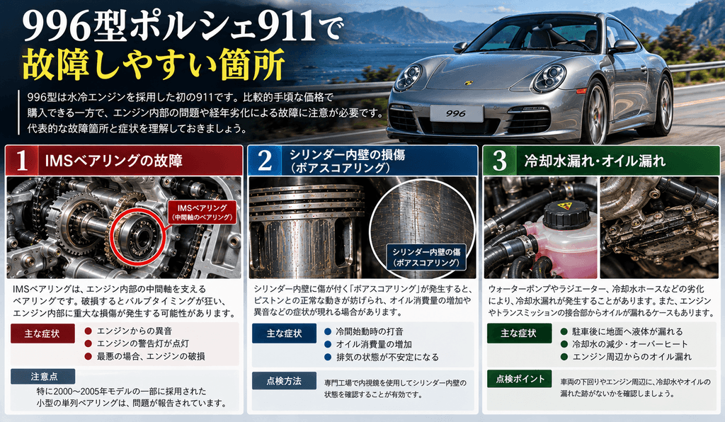 996型ポルシェ911で故障しやすい箇所