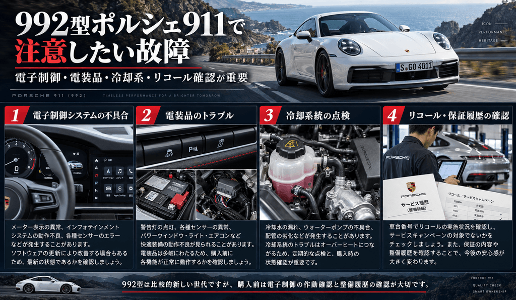 992型ポルシェ911で注意したい故障