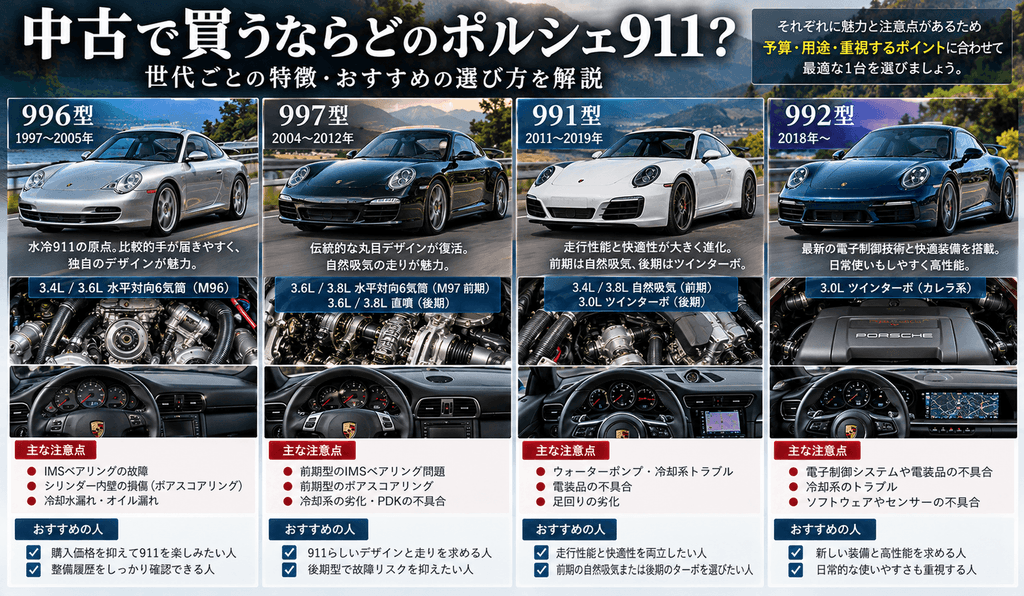 中古で買うなら996・997・991・992のどれがおすすめ？