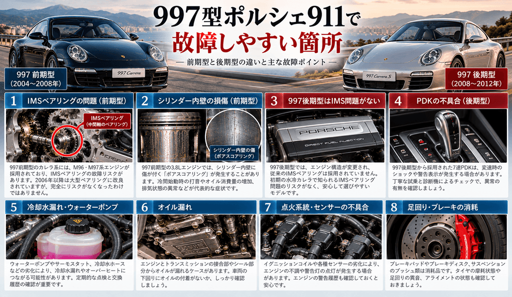 997型ポルシェ911で故障しやすい箇所