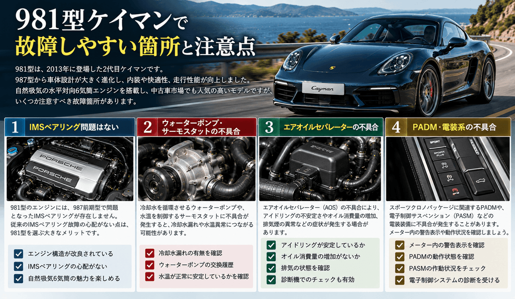987型ケイマンで故障しやすい箇所と注意点